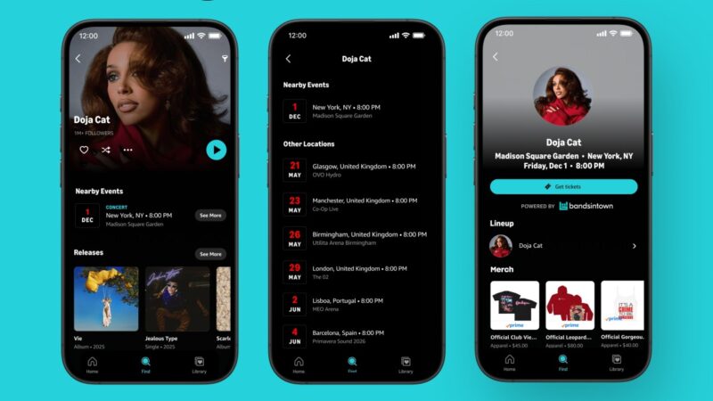 Amazon Music adds Bandsintown concert listings, turning artist pages into a new ticket hub